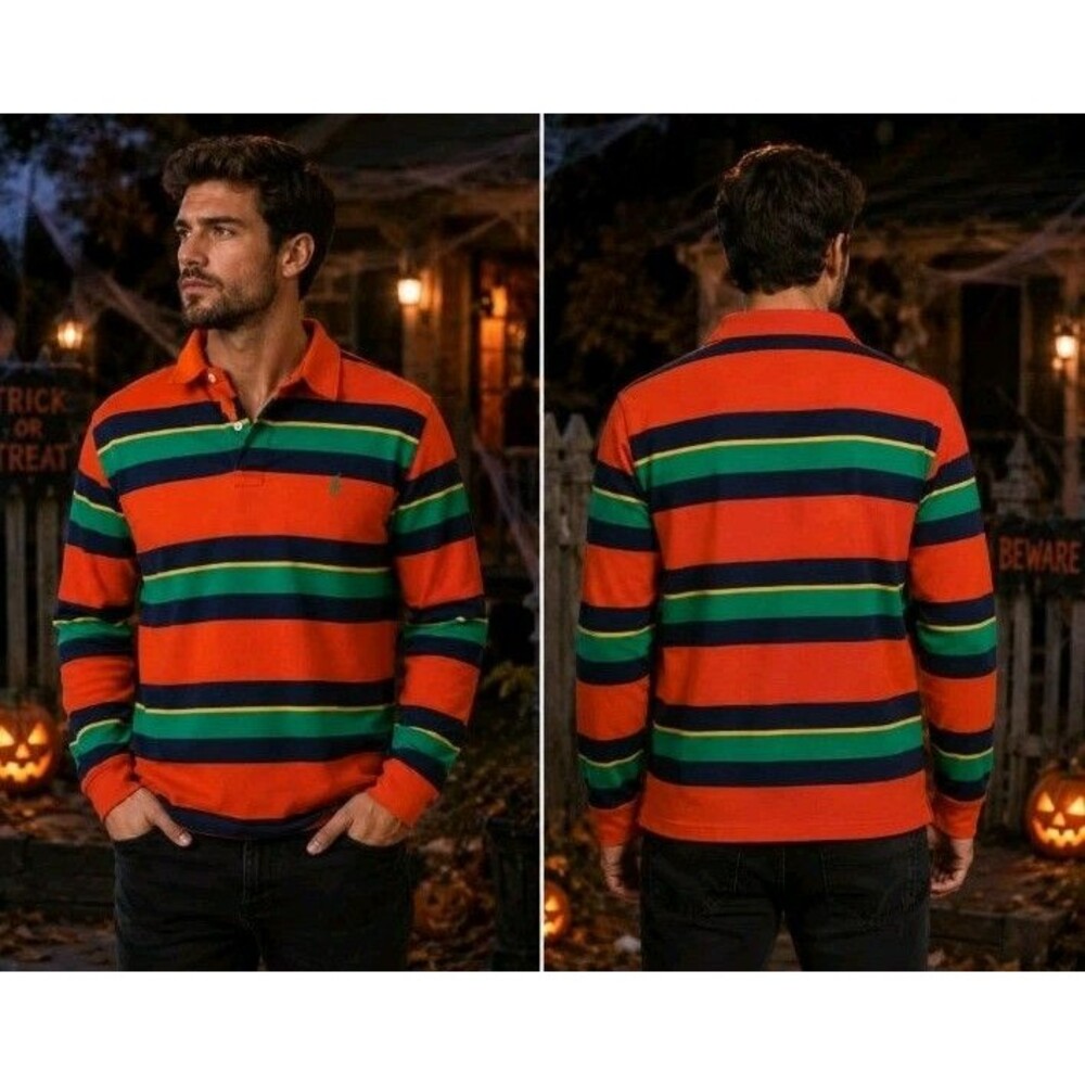 Polo Ralph Lauren Shirt Size L Stripe Halloween Color's Long Sleeve Cotton